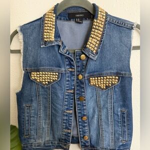 Studded Gold Denim Cropped Vest